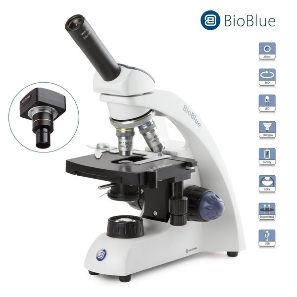 Euromex BioBlue 40X-400X Monocular Portable Compound Microscope w/ 5MP USB 2 Digital Camera BB4220-5M